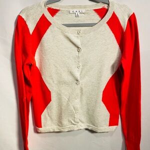 CAbi Bold Red and Cream Cardigan